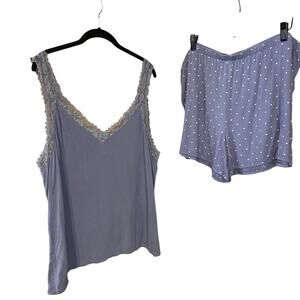 Soma Pajama Set XXL Blue Lace Trim Cami & Polka Dot Shorts Sleepwear